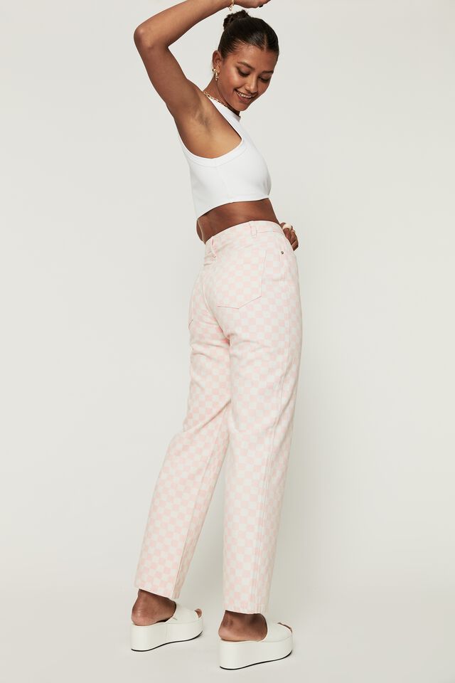 High Rise Straight Jean, KENDRA CHECKER PINK