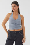 Rami Ruched Halter Top, BLUE GREY - alternate image 1