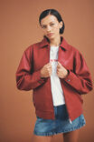 Faux Leather Collared Bomber Jacket, CHERRY RED - alternate image 2