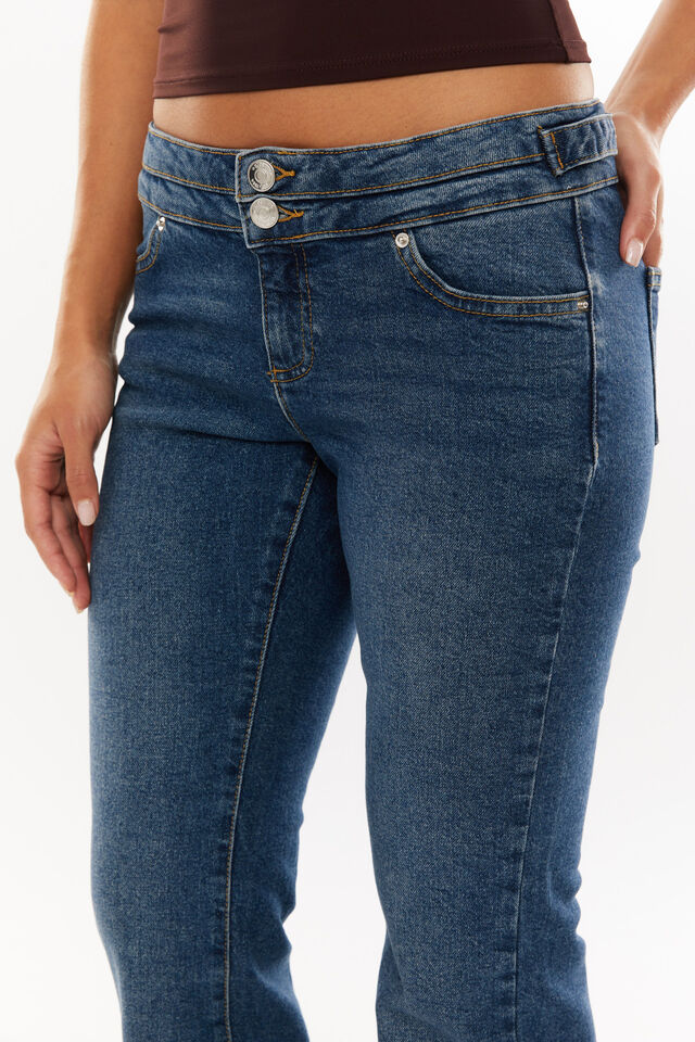 Buttoned Stretch Flare Jean, BLUE IVY
