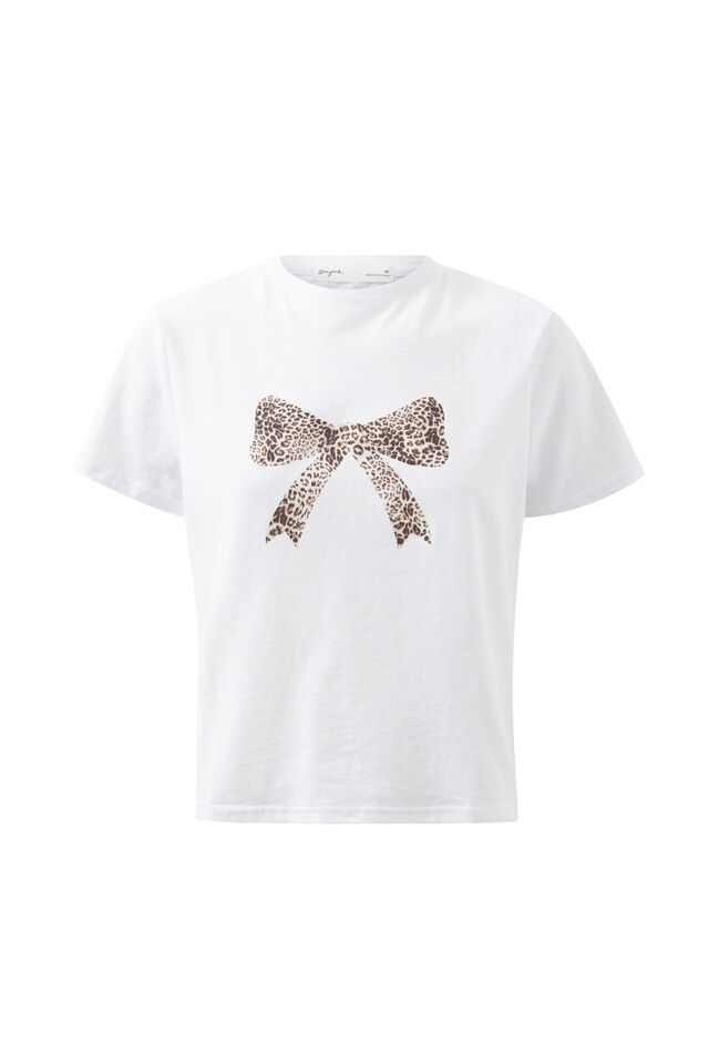 Everyday Graphic Tee, WHITE/LEOPARD BOW