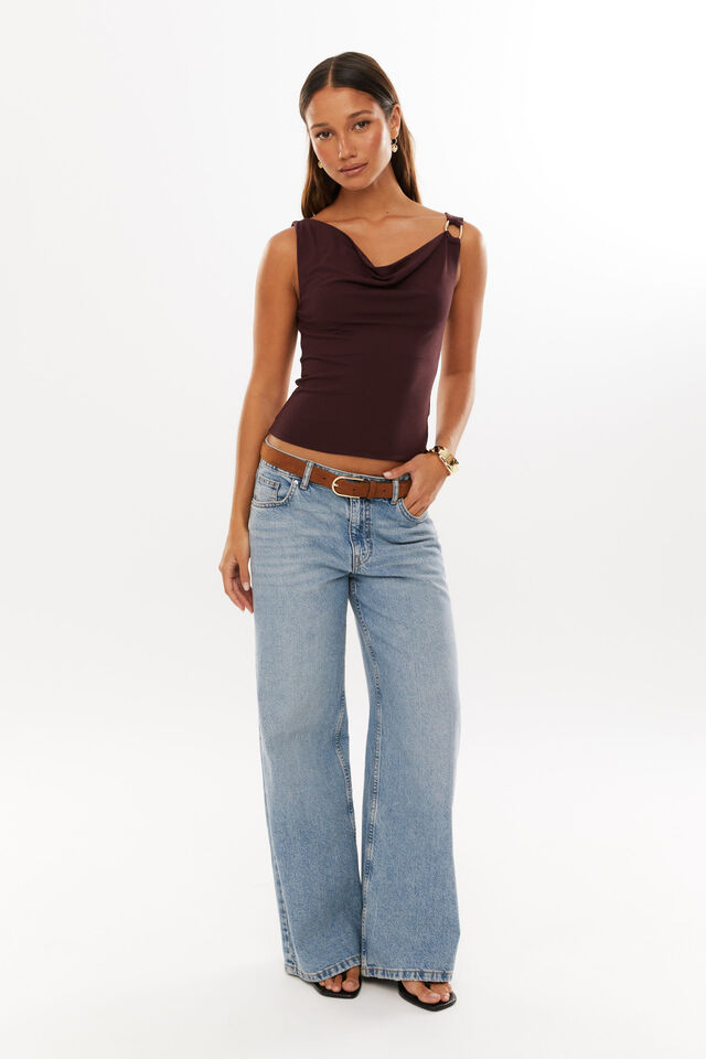 Soft Demi Cowl Neck Top, CHOC CHERRY