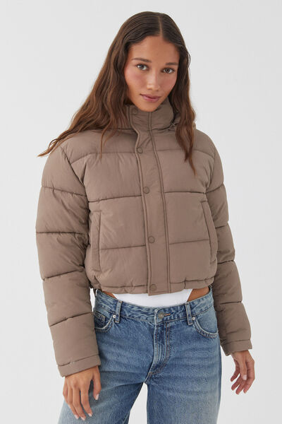 Recycled Puffer Jacket, MINK BROWN