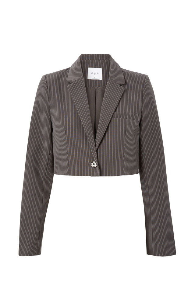 Carli Cropped Blazer, CHROME GREY PINSTRIPE