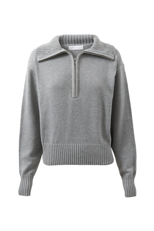 Jacqui Quarter Zip Knit Jumper, GREY MARLE