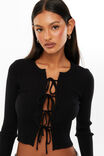 Tanelle Tie Front Knit Top, BLACK - alternate image 5