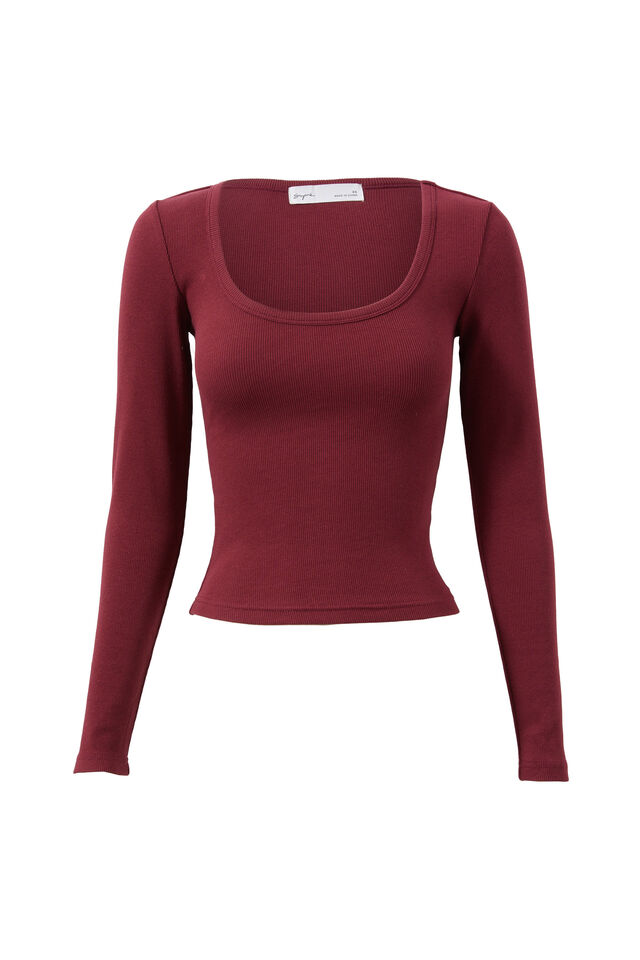 Riri Scoop Neck Long Sleeve, DARK PLUM