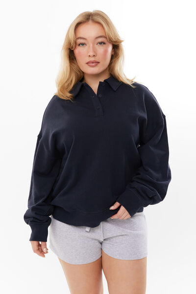 Pia Collared Polo Jumper, NAVY