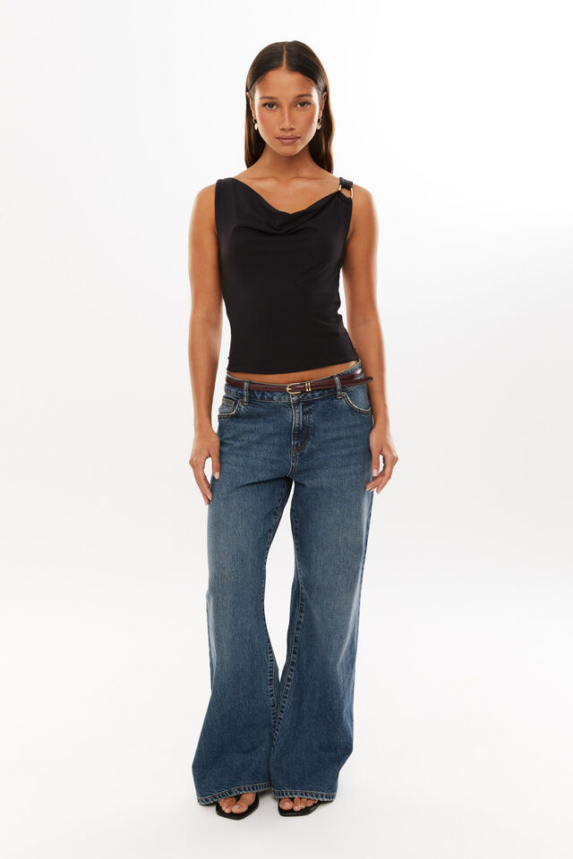 Soft Demi Cowl Neck Top, BLACK