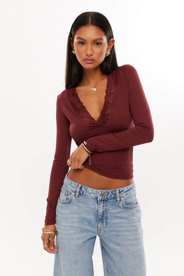 Luxe Georgia Long Sleeve Top, DARK PLUM