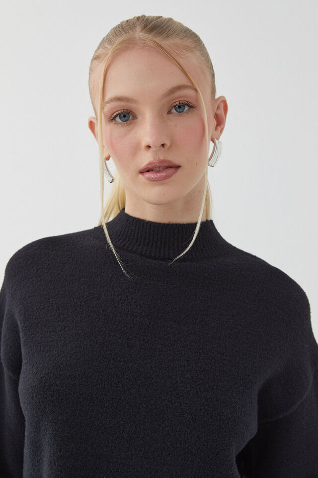 Marley Mock Neck Knit Jumper, BLACK