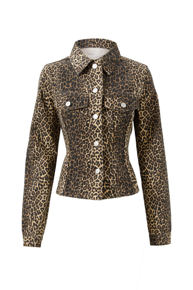 Maddi Fitted Denim Jacket, TYRA CHEETAH BROWN
