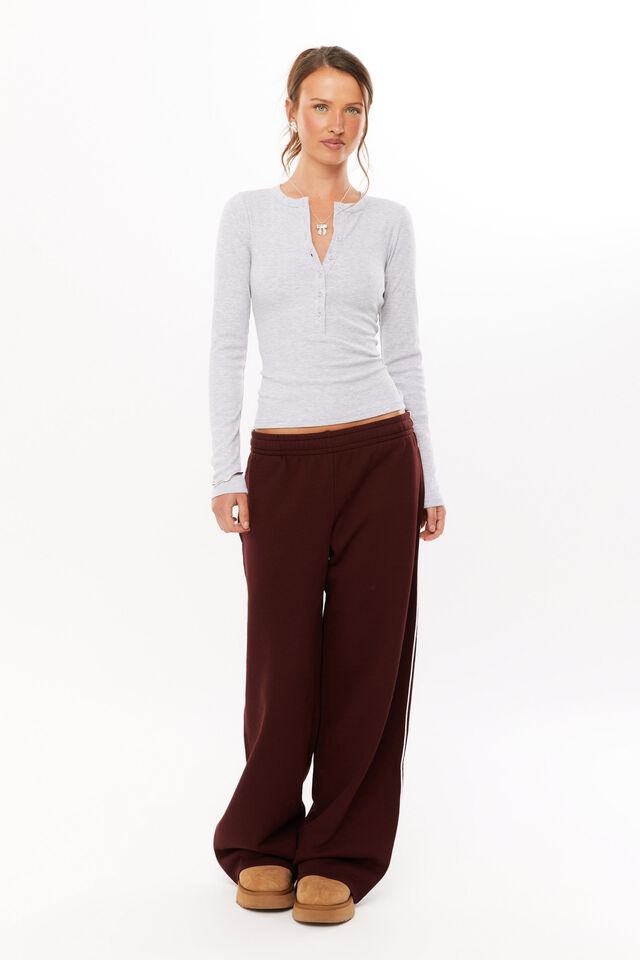 Harriet Henley Long Sleeve Top, GREY MARLE