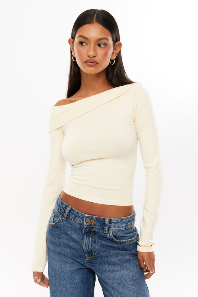 Immy Fold Back Knit Top, BUTTER CREAM