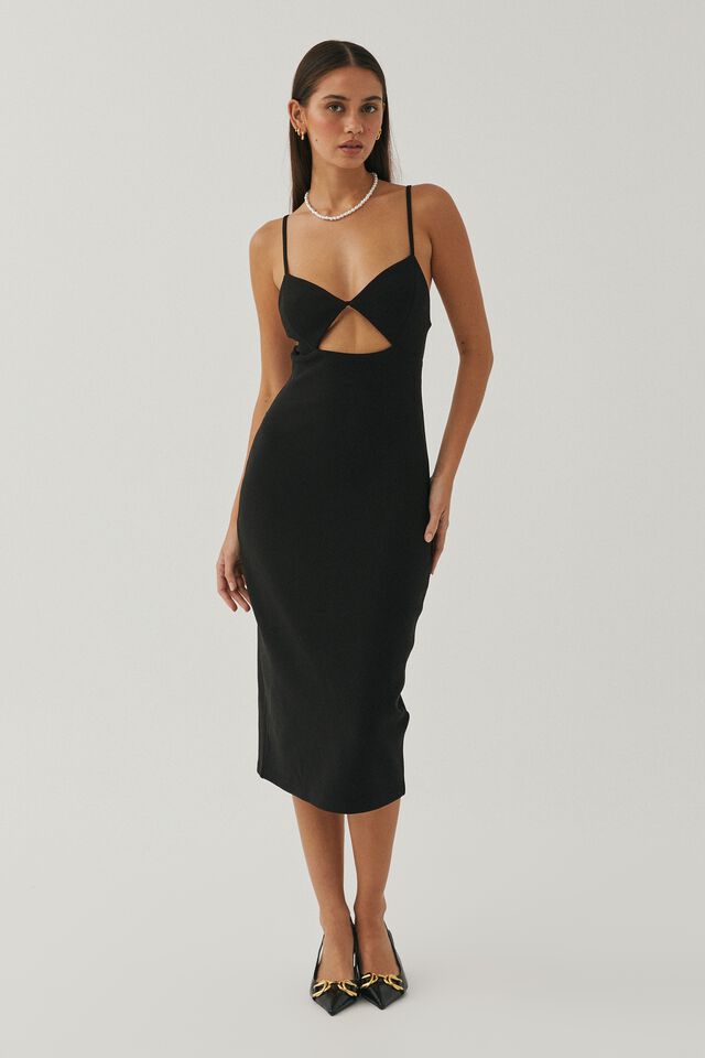 Indie Low Back Midi Dress, BLACK