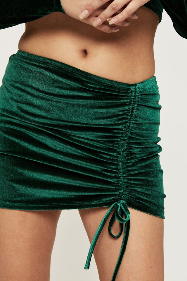 Amy Ruched Mini Skirt, EMERALD GREEN