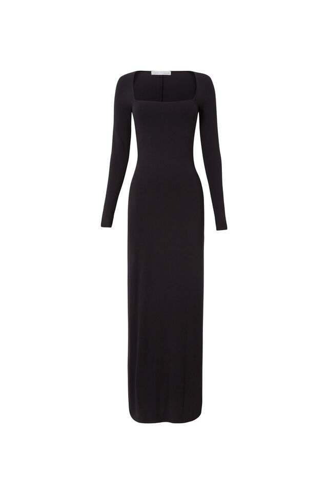 Soft Long Sleeve Maxi Dress, BLACK