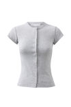 Lexy Rib Button Through Tee, GREY MARLE - alternate image 6