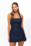 Rosie Halter Denim Mini Dress, INDIGO - alternate image 2
