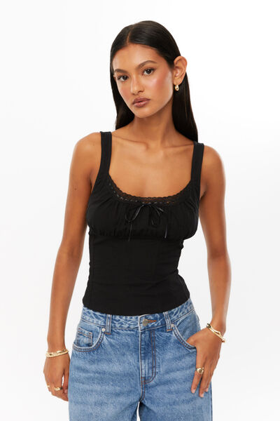 Lana Gathered Top, BLACK