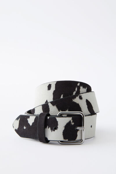 Faux Cowhide Belt, COW/SILVER