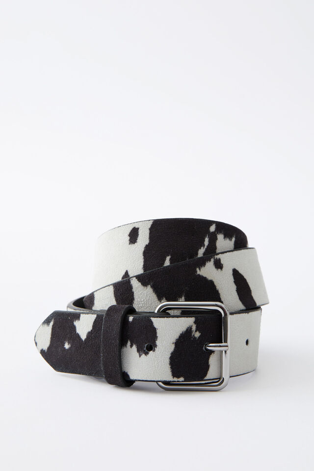 Faux Cowhide Belt, COW/SILVER