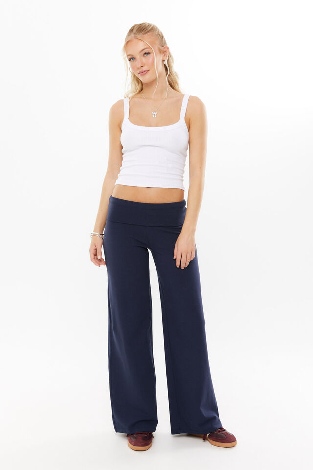 Fold Back Wide Leg Pant, ALL STAR NAVY