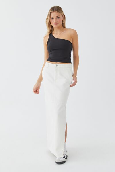 Denim Carpenter Maxi Skirt, WARM WHITE