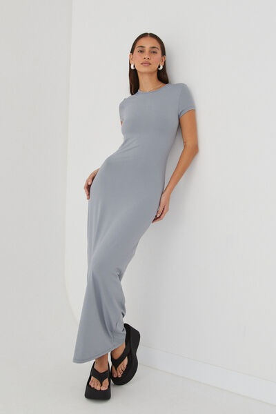 Luxe Short Sleeve Maxi Dress, MOONLIGHT GREY