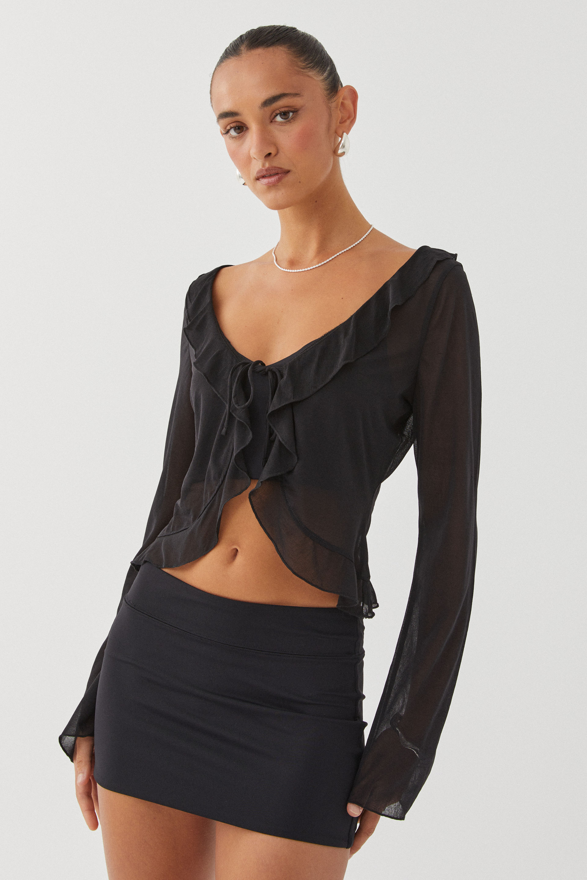 Sheer tie front crop outlet top
