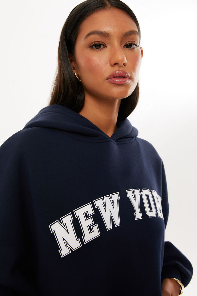 New York Oversized Fleece Hoodie, NIGHT NAVY/NEW YORK