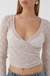 Macy Long Sleeve Lace Wrap Top, NUDE ALMOND - alternate image 5