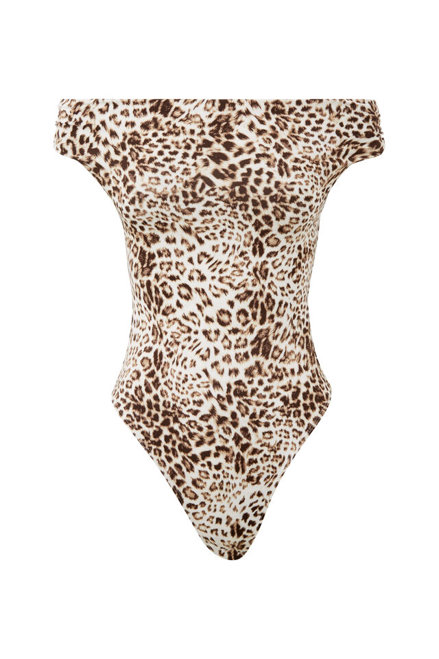 Soft Off The Shoulder Bodysuit, CARMEL LEOPARD BEIGE