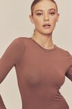 Miley Long Sleeve Fitted Top, CHOC MALT