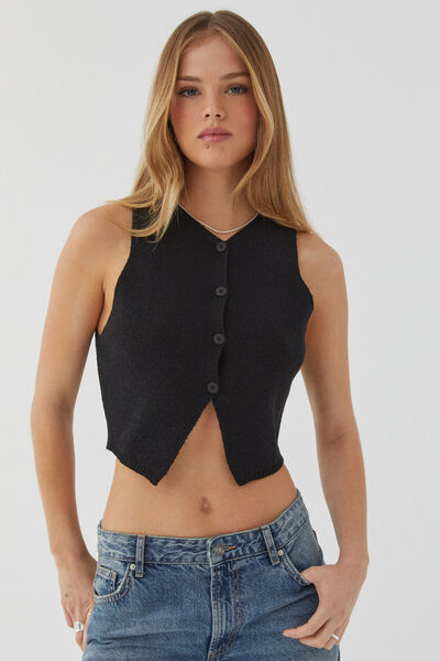 Gemma Knitted Button Through Vest, BLACK