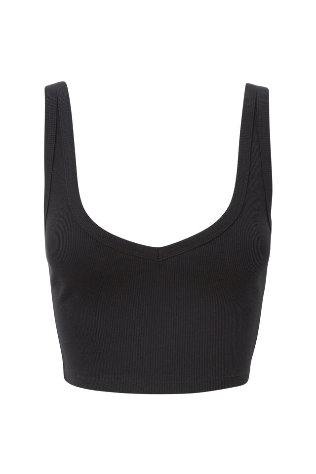 Amara Rib Cropped Tank, BLACK