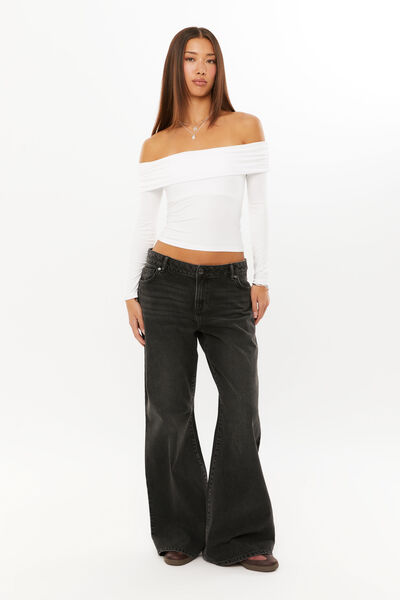 Super Baggy Flare Jean, WASHED BLACK