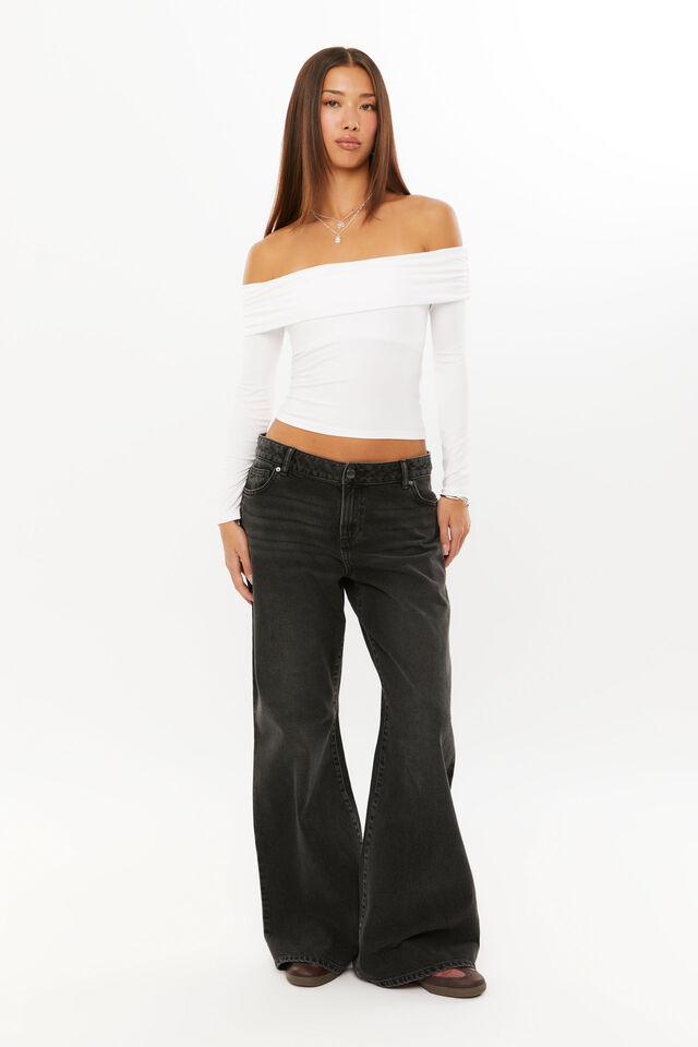 Super Baggy Flare Jean, WASHED BLACK