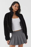Brooke Cropped Faux Fur Jacket, BLACK - alternate image 5