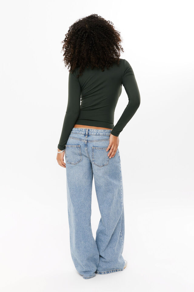 Luxe Long Sleeve Longline Tee, COLLEGE GREEN