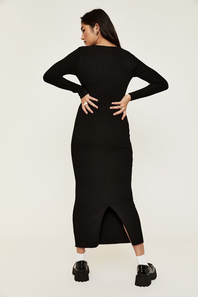 Fallon Long Sleeve Midi Dress, BLACK