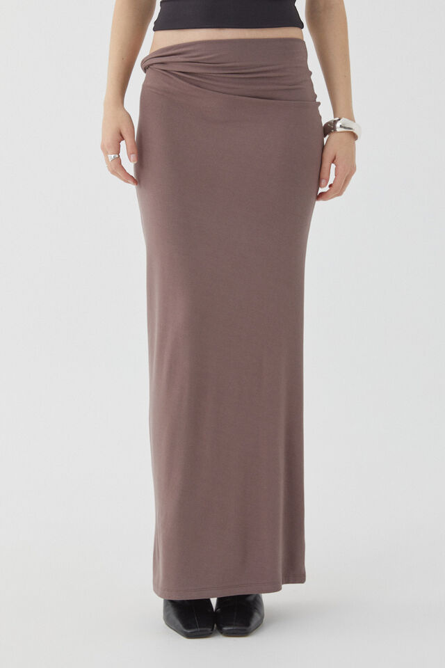 Soft Twist Maxi Skirt, BROWN CAROB