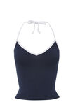 Khloe V Neck Halter Top, NAVY/WHITE BIND - alternate image 6