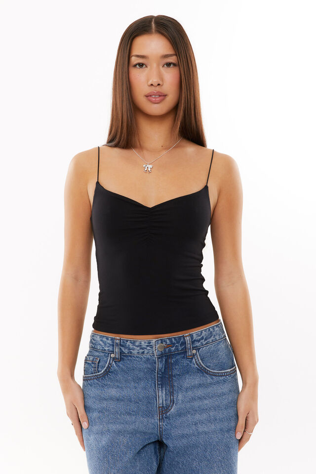 Soft Ruched Cami, BLACK