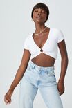 Camille Short Sleeve Ring Top, WHITE