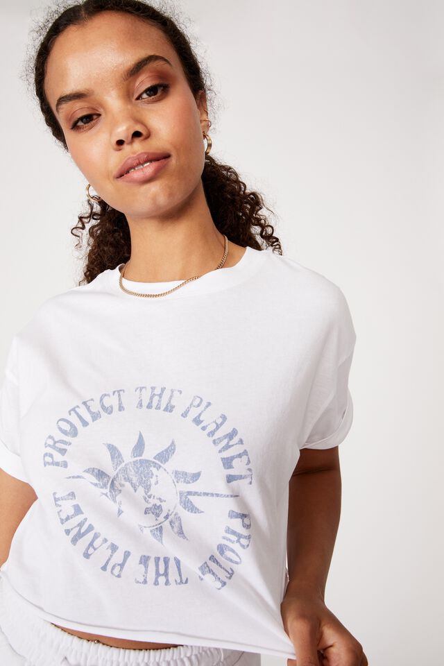 Tamara Printed Crop T Shirt, WHITE/PROTECT THE PLANET