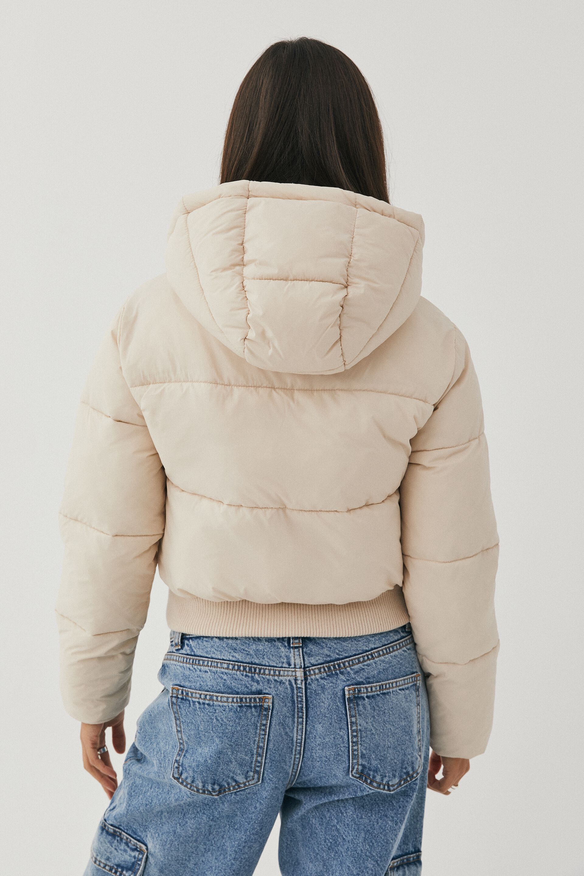 Cream cropped puffer jacket new arrivals