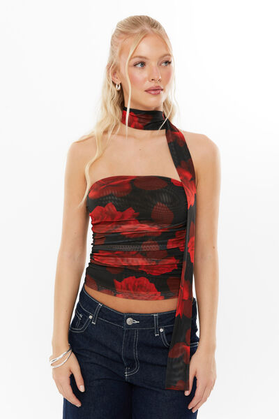 Milly Mesh Halter Top, CANDICE ROSE RED