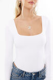 Luxe Square Neck Long Sleeve Bodysuit, WHITE - alternate image 4