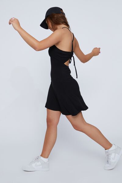 Deanna Strappy Halter Mini Dress, BLACK